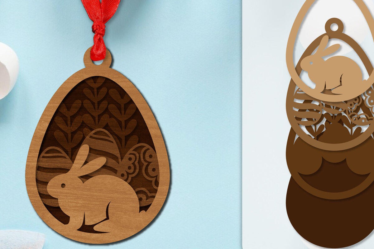 Σετ των 2 Intra απο ξύλο plywood  Χρώμα wenge 3mm-4mm πάχος - Πασχαλινά στολίδια με στρώσεις Lasercut Δίασταση 6x6 cm INTRAFABR-99698655