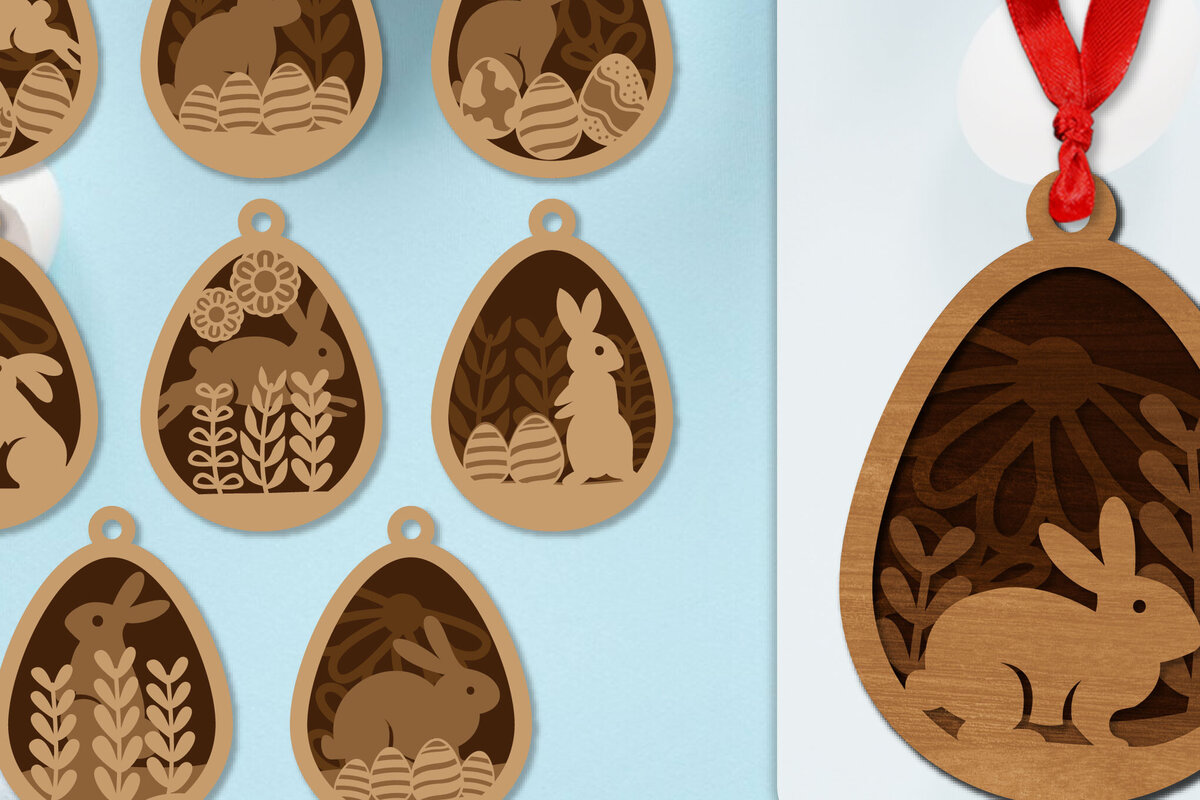 Σετ των 2 Intra απο ξύλο plywood  Χρώμα wenge 3mm-4mm πάχος - Πασχαλινά στολίδια με στρώσεις Lasercut ΔΕΜΑ Δίασταση 6x6 cm INTRAFABR-92415544