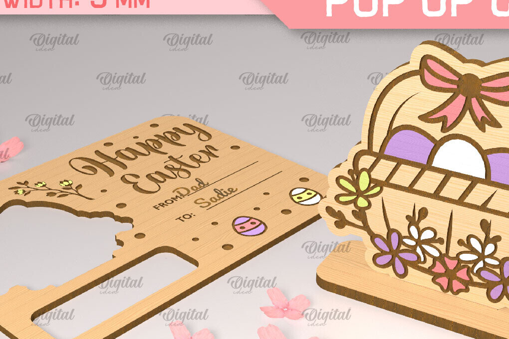 Σετ των 2 Intra απο ξύλο plywood  Χρώμα wenge 3mm-4mm πάχος - Πασχαλινή αναδυόμενη κάρτα κοπής με λέιζερ. Καλάθι Δίασταση 15x15 cm INTRAFABR-98523131