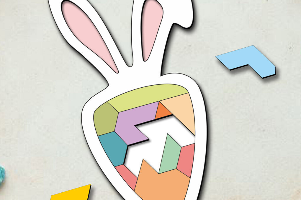 Σετ των 2 Intra απο ξύλο plywood  Χρώμα wenge 3mm-4mm πάχος - Πασχαλινό παζλ Bunny Carrot Kid Child Δίασταση 15x15 cm INTRAFABR-98691434