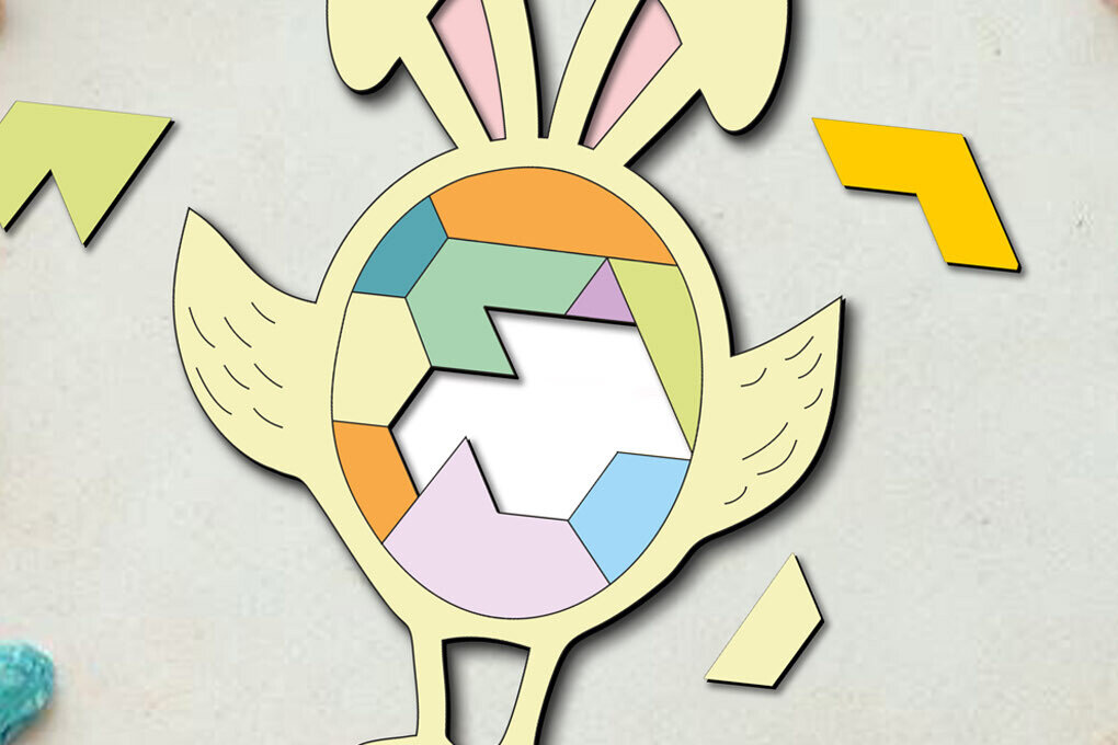 Σετ των 2 Intra απο ξύλο plywood  Χρώμα wenge 3mm-4mm πάχος - Πασχαλινό παζλ Chick Bunny Παιδικό παιχνίδι Δίασταση 15x15 cm INTRAFABR-6756231