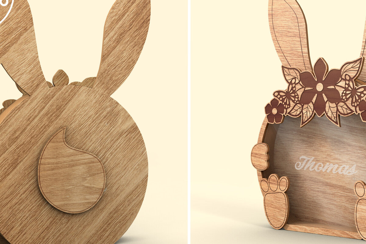 Σετ των 2 Intra απο ξύλο plywood  Χρώμα wenge 3mm-4mm πάχος - Πασχαλινό Κουνέλι - Κουτιά για Παιδιά Δίασταση 7x10 cm INTRAFABR-102031132