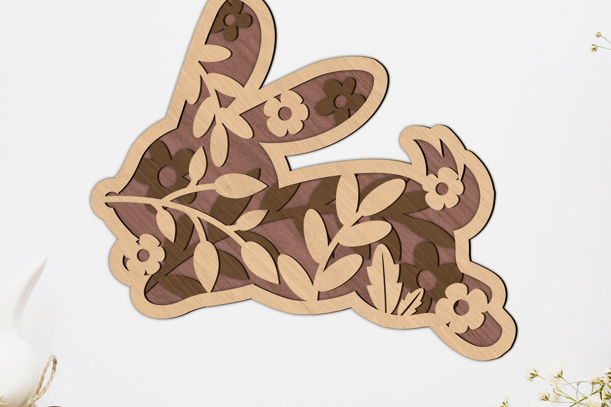 Σετ των 2 Intra απο ξύλο plywood  Χρώμα wenge 3mm-4mm πάχος - Πασχαλινό κουνέλι πολυεπίπεδη διακόσμηση σπιτιού Δίασταση 5x5 cm INTRAFABR-44972071