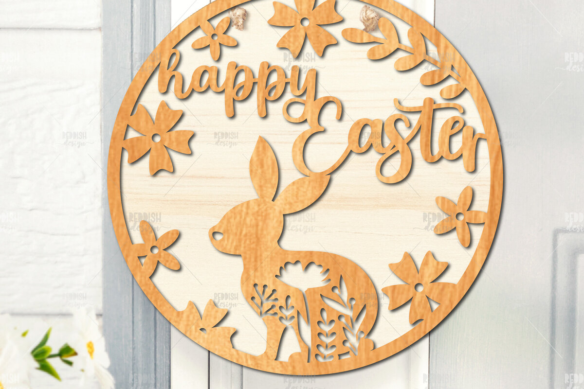 Σετ των 2 Intra απο ξύλο plywood  Χρώμα wenge 3mm-4mm πάχος - Πασχαλινή στρογγυλή πινακίδα I Πασχαλινή κρεμάστρα πόρτας Δίασταση 15x15 cm INTRAFABR-96218258