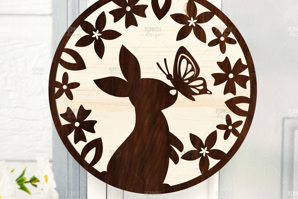 Σετ των 2 Intra απο ξύλο plywood  Χρώμα wenge 3mm-4mm πάχος - Πασχαλινή στρογγυλή πινακίδα I Πασχαλινή κρεμάστρα πόρτας Δίασταση 15x15 cm INTRAFABR-91209171