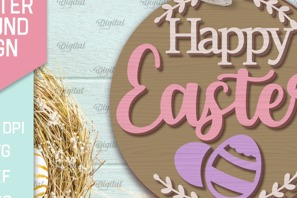 Σετ των 2 Intra απο ξύλο plywood  Χρώμα wenge 3mm-4mm πάχος - Πασχαλινή Στρογγυλή Πινακίδα . Καλό Πάσχα σημάδι Δίασταση 15x15 cm INTRAFABR-31703684