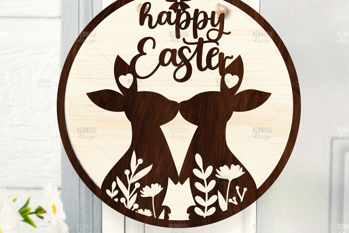 Σετ των 2 Intra απο ξύλο plywood  Χρώμα wenge 3mm-4mm πάχος - Πασχαλινή Στρογγυλή Πινακίδα Πασχαλινή κρεμάστρα πόρτας Δίασταση 15x15 cm INTRAFABR-122045443