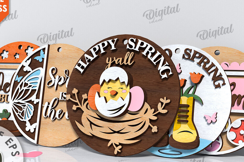 Σετ των 2 Intra απο ξύλο plywood  Χρώμα wenge 3mm-4mm πάχος - Πασχαλινά στρογγυλά σημάδια Δέσμη κοπής με λέιζερ Δίασταση 15x15 cm INTRAFABR-122154028