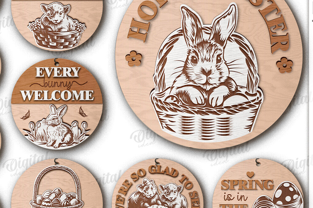 Σετ των 2 Intra απο ξύλο plywood  Χρώμα wenge 3mm-4mm πάχος - Πασχαλινά στρογγυλά σημάδια Δέσμη κοπής με λέιζερ Δίασταση 15x15 cm INTRAFABR-122154037