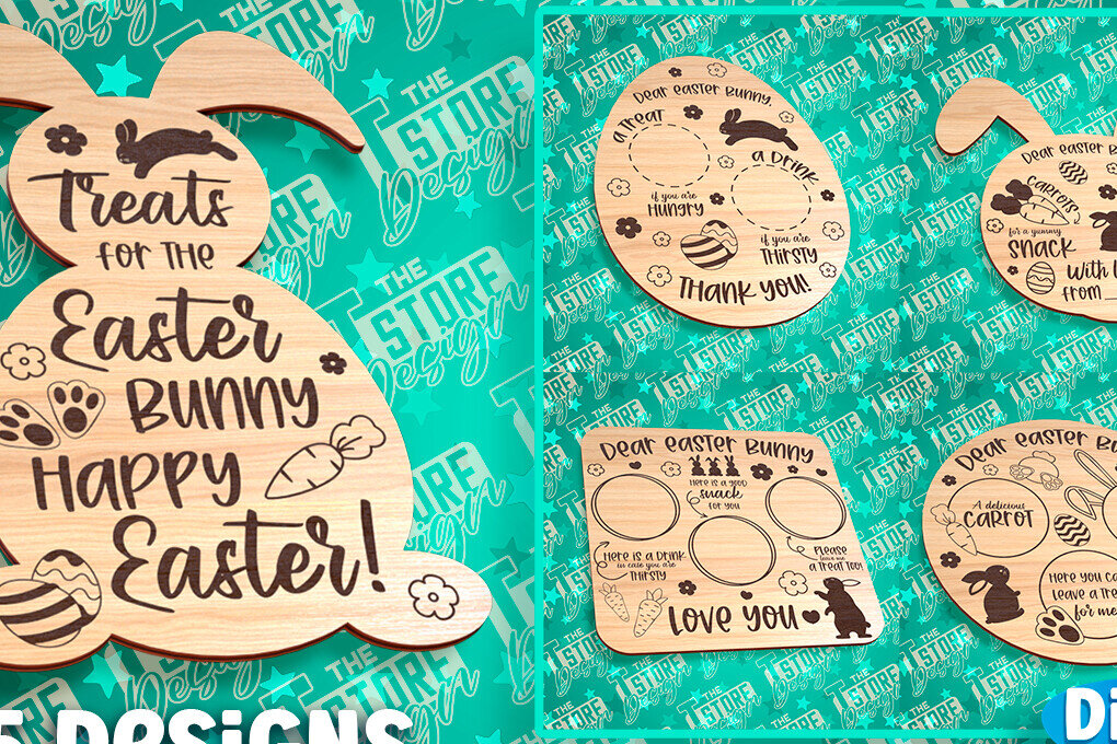 Σετ των 2 Intra απο ξύλο plywood  Χρώμα wenge 3mm-4mm πάχος - Πασχαλινός δίσκος | Αγαπητέ λαγουδάκι του Πάσχα Δίασταση 15x15 cm INTRAFABR-122184309