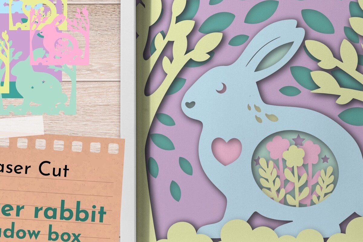 Σετ των 2 Intra απο ξύλο plywood  Χρώμα wenge 3mm-4mm πάχος - Πασχαλινό κουτί σκιών, χαριτωμένο λαγουδάκι Δίασταση 9x9 cm INTRAFABR-125321489