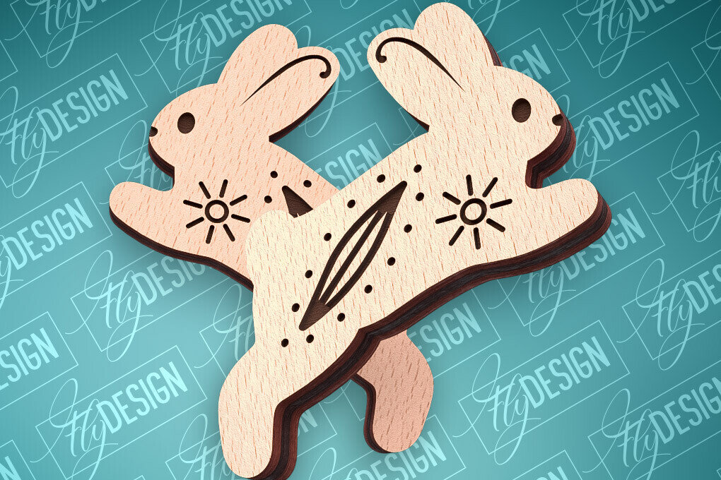 Σετ των 3 Intra απο ξύλο plywood  Χρώμα wenge 3mm-4mm πάχος - Πασχαλινά σκουλαρίκια με λέιζερ | Λαγουδάκι Δίασταση 3x3 cm INTRAFABR-59421785