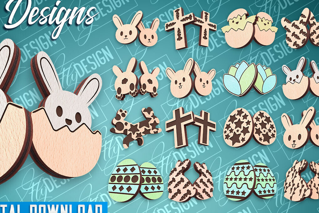 Σετ των 3 Intra απο ξύλο plywood  Χρώμα wenge 3mm-4mm πάχος - Πασχαλινά σκουλαρίκια με λέιζερ | CNC Δίασταση 3x3 cm INTRAFABR-115762219