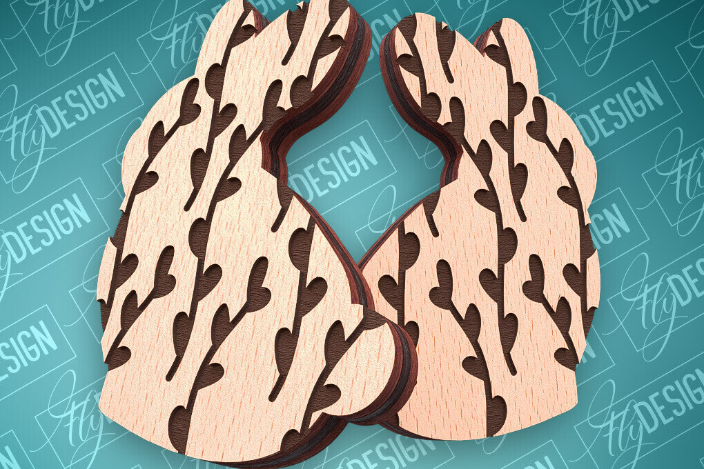 Σετ των 3 Intra απο ξύλο plywood  Χρώμα wenge 3mm-4mm πάχος - Πασχαλινά σκουλαρίκια με λέιζερ | CNC Δίασταση 3x3 cm INTRAFABR-120766929