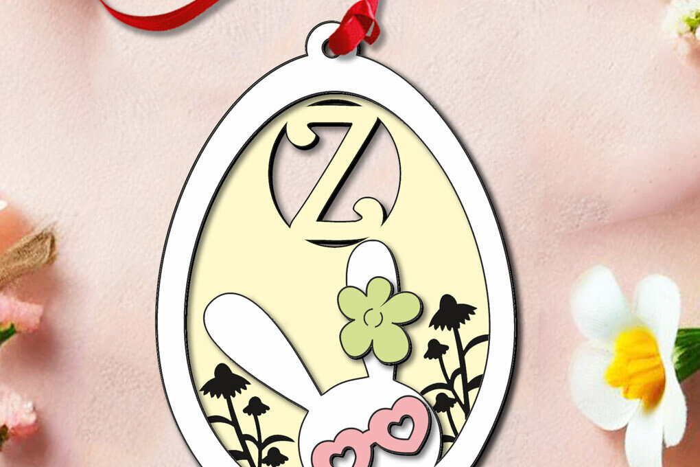 Σετ των 2 Intra απο ξύλο plywood  Χρώμα wenge 3mm-4mm πάχος - Πασχαλινό Δώρο Laser Letter Z Bunny Egg Δίασταση 6x6 cm INTRAFABR-104291982