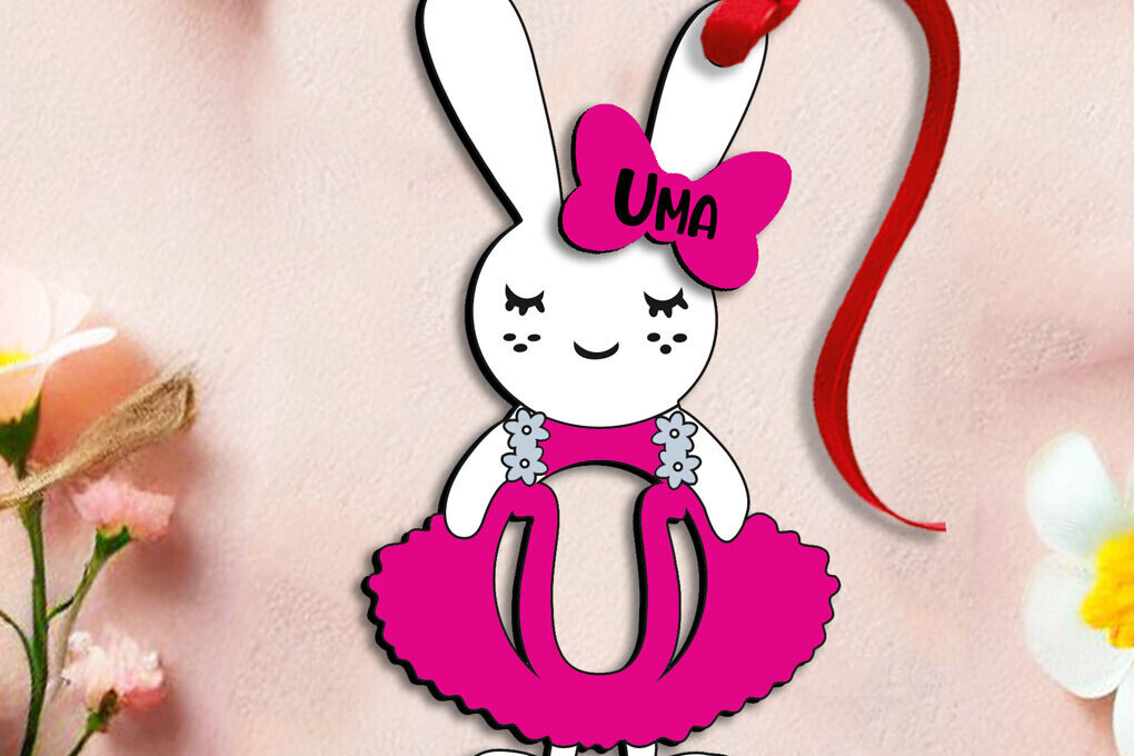 Σετ των 2 Intra απο ξύλο plywood  Χρώμα wenge 3mm-4mm πάχος - Πασχαλινό Letter U Bunny Dress Laser Δίασταση 6x6 cm INTRAFABR-111849173