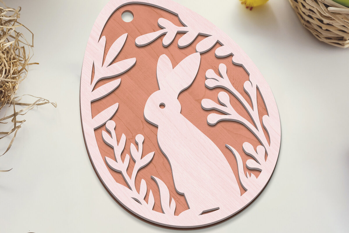 Σετ των 2 Intra απο ξύλο plywood  Χρώμα wenge 3mm-4mm πάχος - Πασχαλινή ετικέτα με κουνέλι, ντεκόρ κομμένο Δίασταση 3x4 cm INTRAFABR-91679994