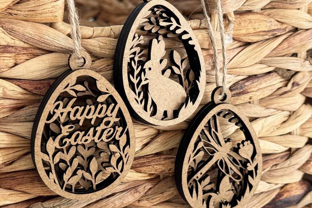 Σετ των 2 Intra απο ξύλο plywood  Χρώμα wenge 3mm-4mm πάχος - Πακέτο ετικετών για το Πάσχα, πρότυπα πολλαπλών επιπέδων Δίασταση 3x4 cm INTRAFABR-58474132