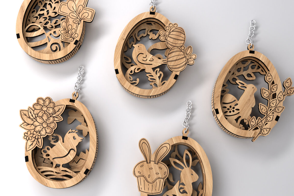 Σετ των 2 Intra απο ξύλο plywood  Χρώμα wenge 3mm-4mm πάχος - Πακέτο ετικετών για το Πάσχα Δίασταση 5x3 cm INTRAFABR-93216524