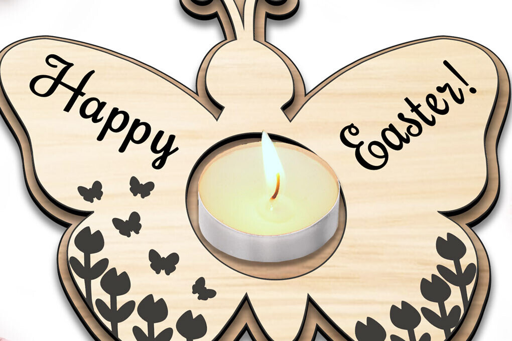 Σετ των 2 Intra απο ξύλο plywood  Χρώμα wenge 3mm-4mm πάχος - Πασχαλινή λαμπάδα τσαγιού Butterfly Δίασταση 15x15 cm INTRAFABR-114327484