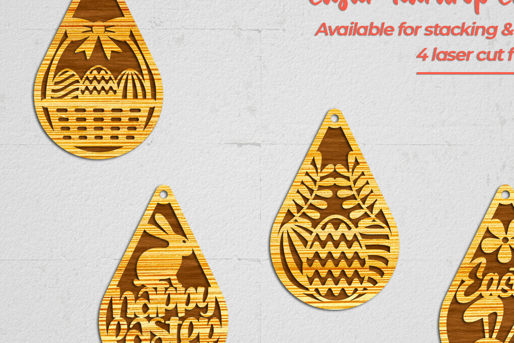 Σετ των 3 Intra απο ξύλο plywood  Χρώμα wenge 3mm-4mm πάχος - Πασχαλινά σκουλαρίκια δάκρυ - 2 Δίασταση 3x3 cm INTRAFABR-114327537