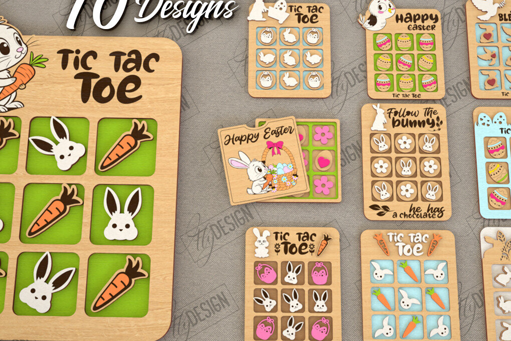 Σετ των 2 Intra απο ξύλο plywood  Χρώμα wenge 3mm-4mm πάχος - Πασχαλινό Tic Tac Toe Bundle | Κλασικό παιχνίδι Δίασταση 15x15 cm INTRAFABR-114327549