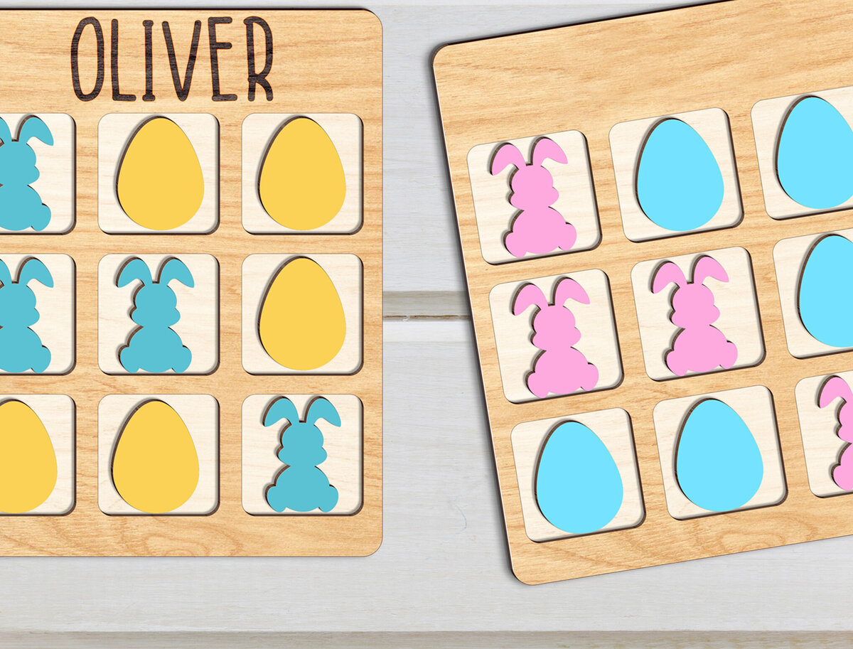 Intra απο ξύλο plywood  Χρώμα wenge 3mm-4mm πάχος - Πασχαλινό κοπής με λέιζερ Tic Tac Toe Δίασταση 30x20 cm INTRAFABR-114184090