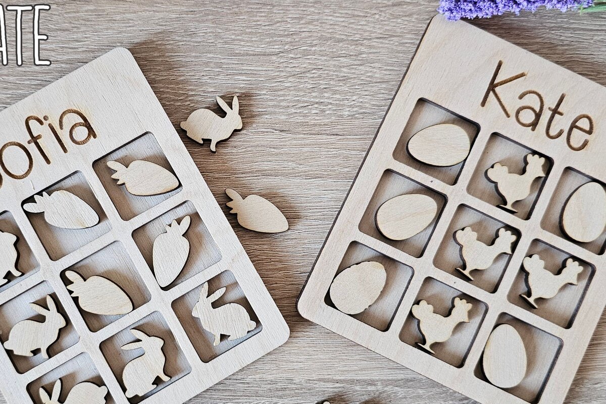 Σετ των 2 Intra απο ξύλο plywood  Χρώμα wenge 3mm-4mm πάχος - Πασχαλινό κοπής με λέιζερ Tic-Tac-Toe Δίασταση 15x15 cm INTRAFABR-114184094