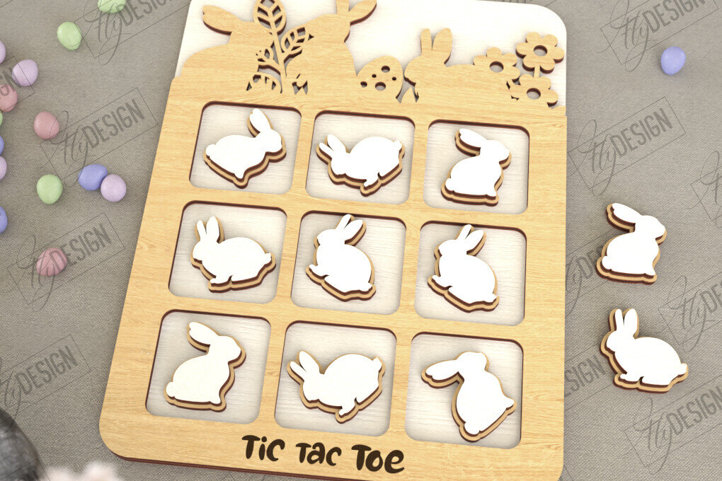 Σετ των 2 Intra απο ξύλο plywood  Χρώμα wenge 3mm-4mm πάχος - Πασχαλινό Tic Tac Toe | Νότες και Σταυροί Δίασταση 15x15 cm INTRAFABR-114381473