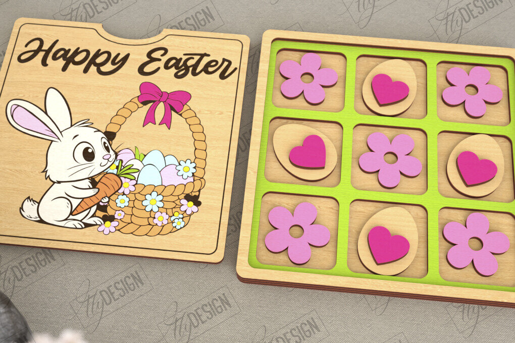 Σετ των 2 Intra απο ξύλο plywood  Χρώμα wenge 3mm-4mm πάχος - Πασχαλινό Tic Tac Toe | Νότες και Σταυροί Δίασταση 15x15 cm INTRAFABR-114381489