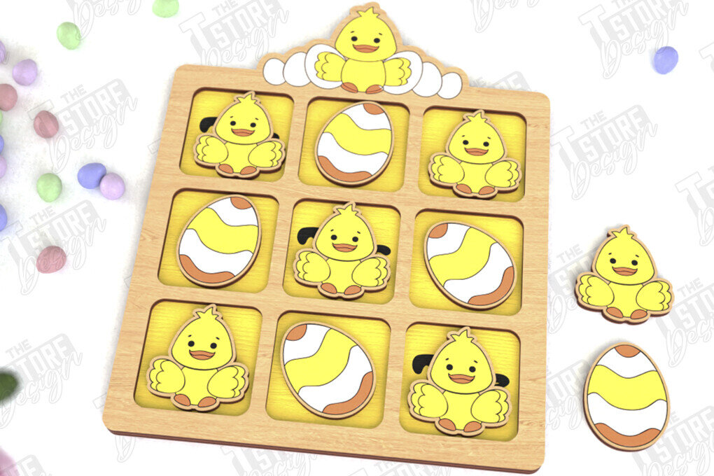 Σετ των 2 Intra απο ξύλο plywood  Χρώμα wenge 3mm-4mm πάχος - Πασχαλινό Tic Tac Toe | Νότες και Σταυροί Δίασταση 15x15 cm INTRAFABR-24061263