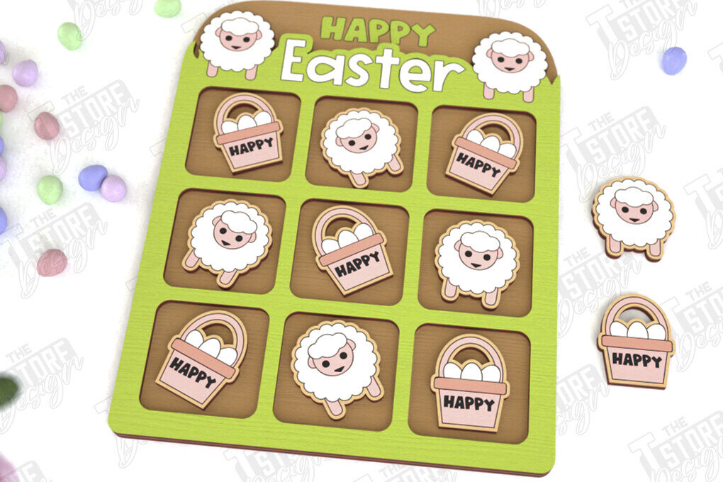 Σετ των 2 Intra απο ξύλο plywood  Χρώμα wenge 3mm-4mm πάχος - Πασχαλινό Tic Tac Toe | Νότες και Σταυροί Δίασταση 15x15 cm INTRAFABR-58498488