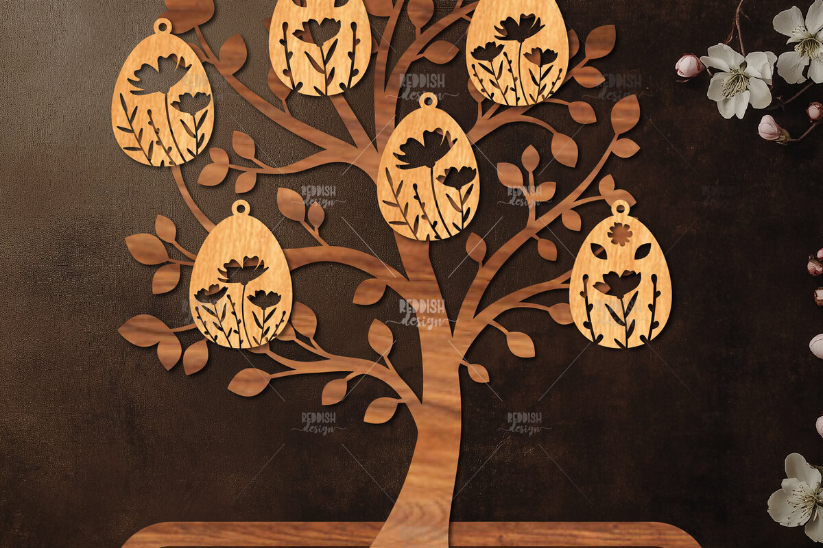 Σετ των 2 Intra απο ξύλο plywood  Χρώμα wenge 3mm-4mm πάχος - Πασχαλινό Δέντρο με Αυγά Δίασταση 15x15 cm INTRAFABR-88671710