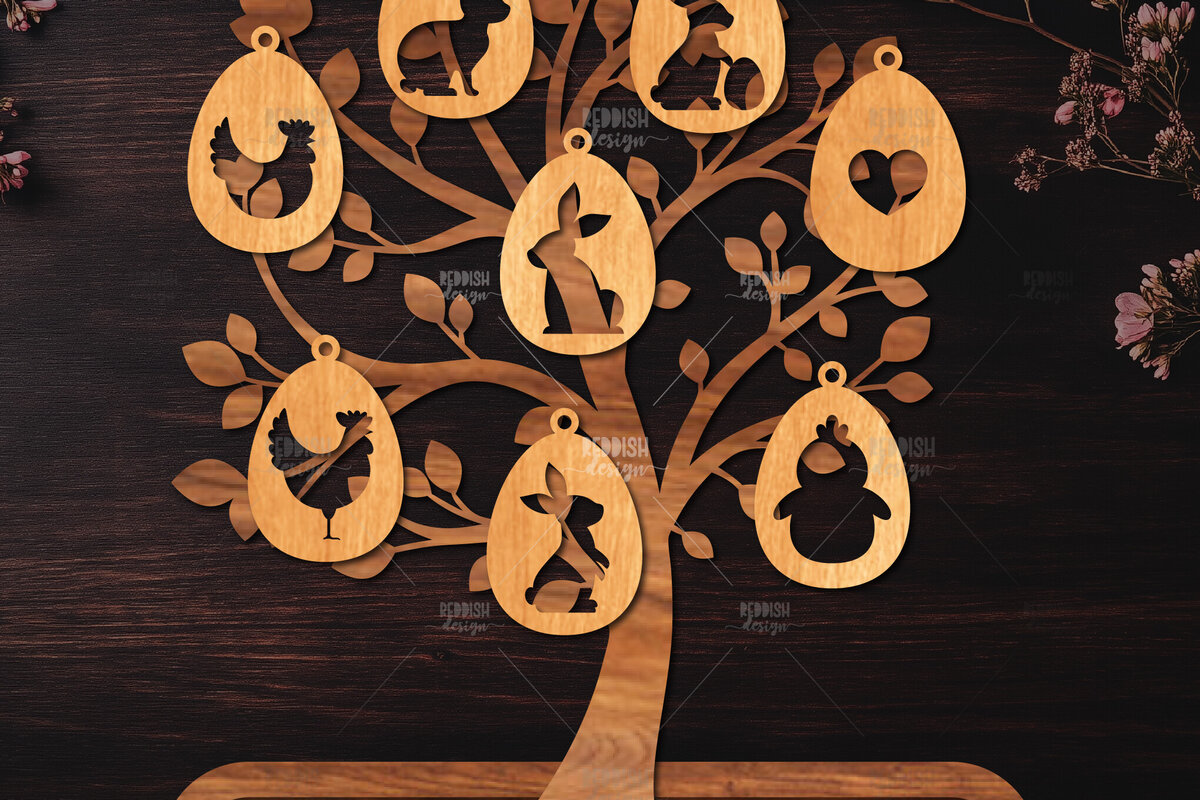 Σετ των 2 Intra απο ξύλο plywood  Χρώμα wenge 3mm-4mm πάχος - Πασχαλινό Δέντρο με Αυγά Δίασταση 15x15 cm INTRAFABR-21740477