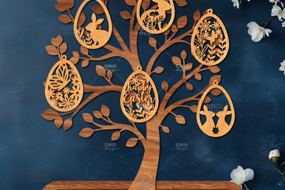 Σετ των 2 Intra απο ξύλο plywood  Χρώμα wenge 3mm-4mm πάχος - Πασχαλινό Δέντρο με Αυγά Δίασταση 15x15 cm INTRAFABR-58854823