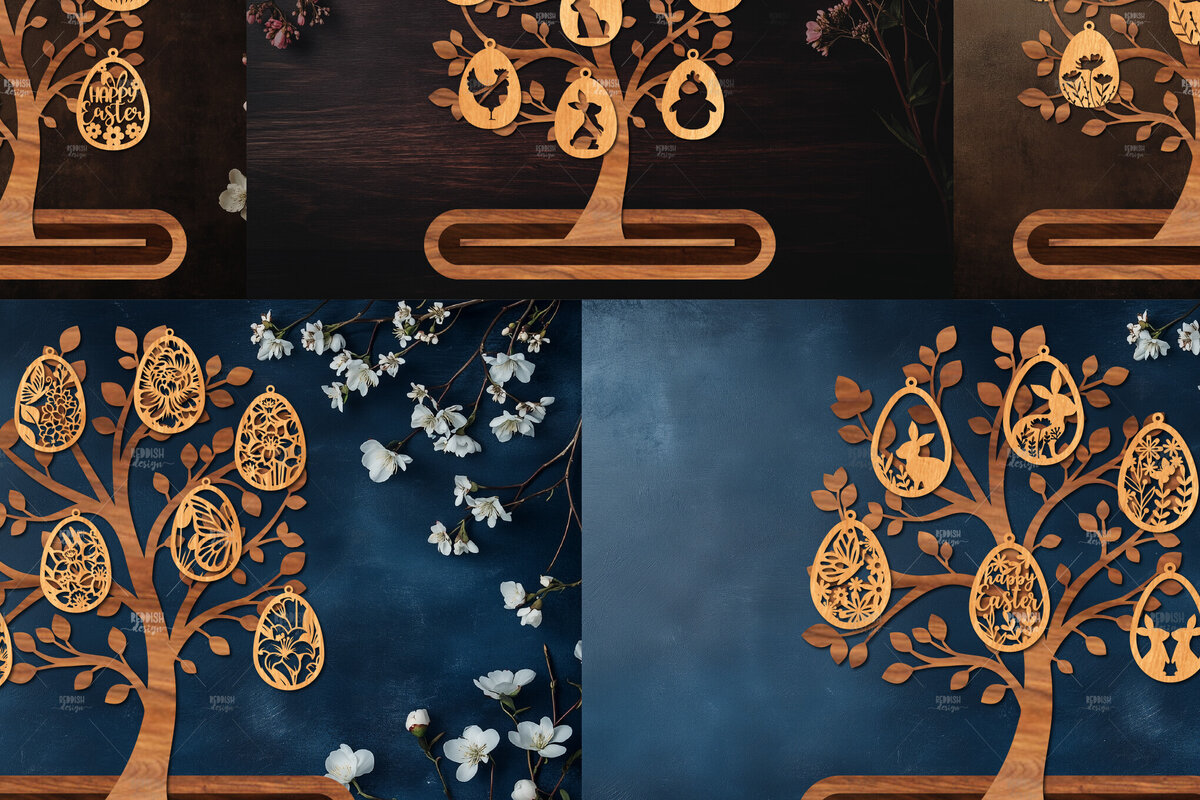 Σετ των 2 Intra απο ξύλο plywood  Χρώμα wenge 3mm-4mm πάχος - Πασχαλινό Δέντρο με Αυγά Δίασταση 15x15 cm INTRAFABR-58855432