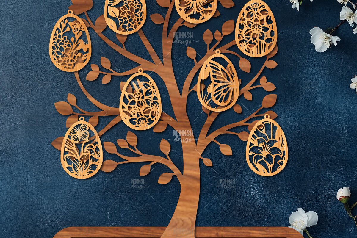 Σετ των 2 Intra απο ξύλο plywood  Χρώμα wenge 3mm-4mm πάχος - Πασχαλινό Δέντρο με Αυγά Δίασταση 15x15 cm INTRAFABR-58855648