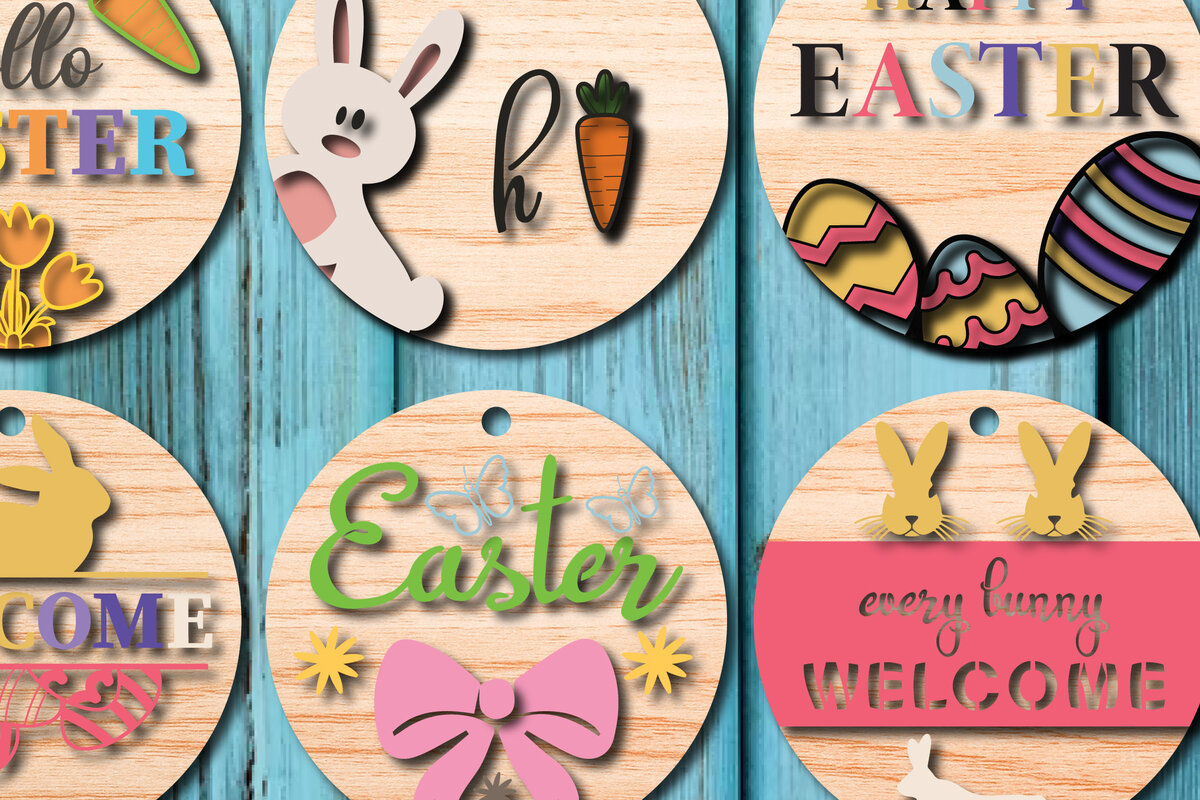 Σετ των 2 Intra απο ξύλο plywood  Χρώμα wenge 3mm-4mm πάχος - Πασχαλινή πινακίδα καλωσορίσματος Big Bundle Door Deco Δίασταση 15x15 cm INTRAFABR-112091367