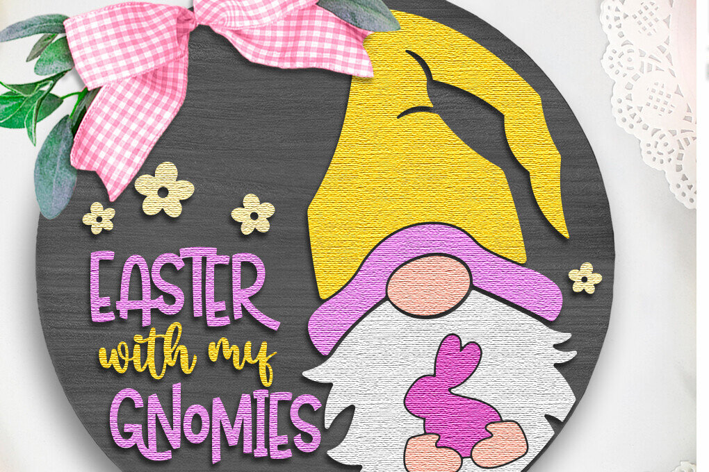 Σετ των 2 Intra απο ξύλο plywood  Χρώμα wenge 3mm-4mm πάχος - Πάσχα με My Gnomies , Door Sign Δίασταση 15x15 cm INTRAFABR-84945828