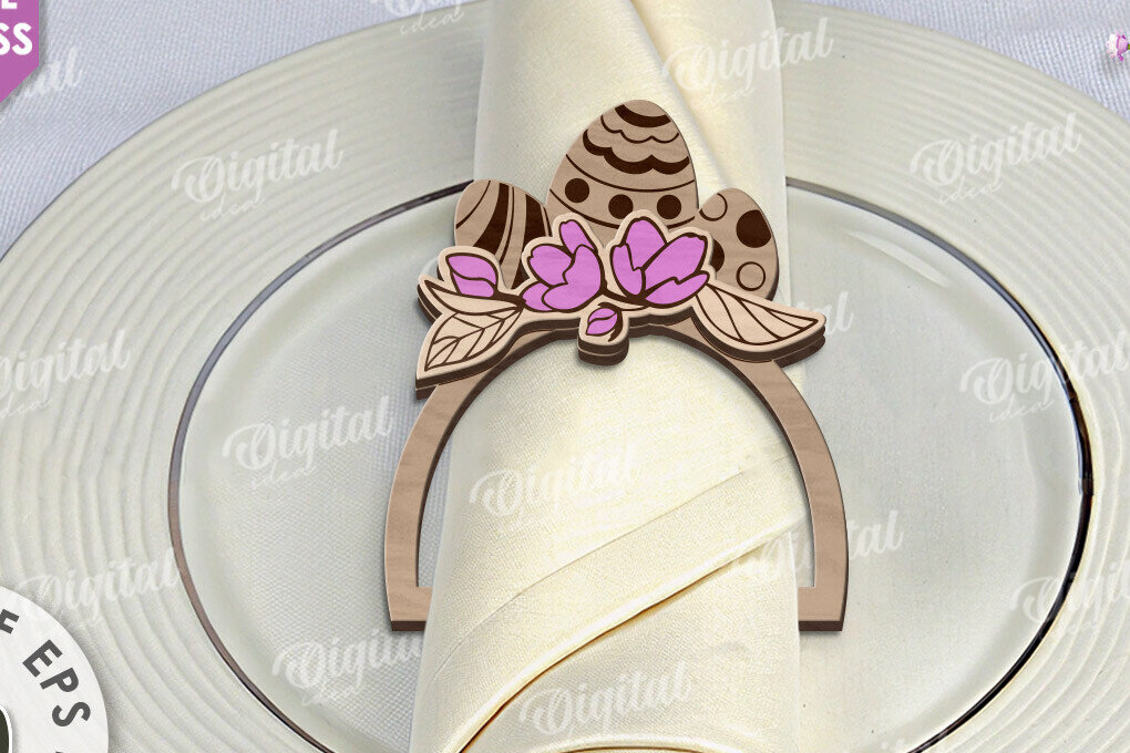 Σετ των 2 Intra απο ξύλο plywood  Χρώμα wenge 3mm-4mm πάχος - Πασχαλινό δαχτυλίδι για χαρτοπετσέτα με λέιζερ Δίασταση 15x15 cm INTRAFABR-85836604