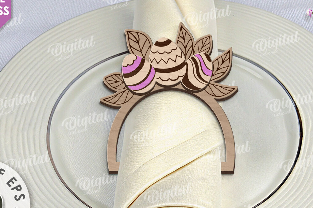 Σετ των 2 Intra απο ξύλο plywood  Χρώμα wenge 3mm-4mm πάχος - Πασχαλινό δαχτυλίδι για χαρτοπετσέτα με λέιζερ Δίασταση 15x15 cm INTRAFABR-61610539