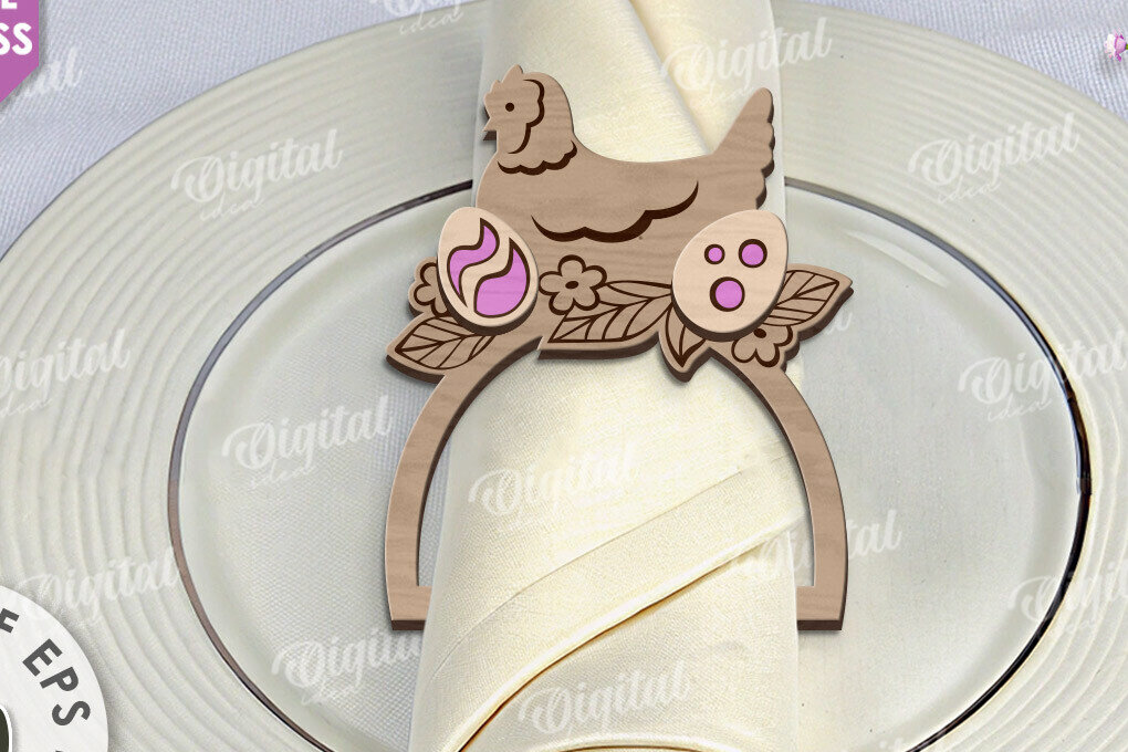 Σετ των 2 Intra απο ξύλο plywood  Χρώμα wenge 3mm-4mm πάχος - Πασχαλινό δαχτυλίδι για χαρτοπετσέτα με λέιζερ Δίασταση 15x15 cm INTRAFABR-61614033