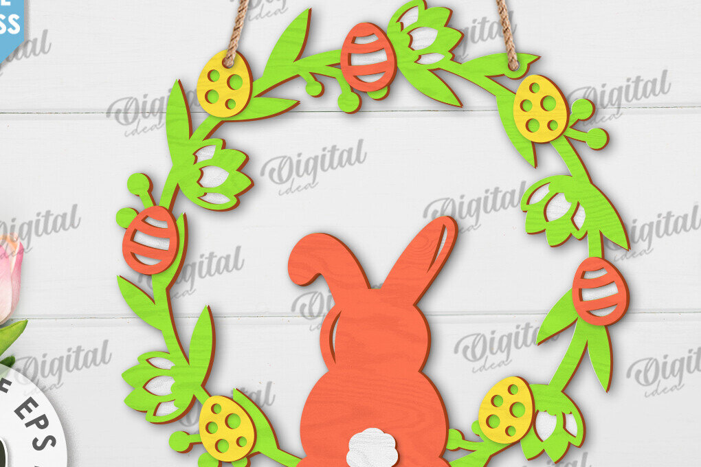 Σετ των 2 Intra απο ξύλο plywood  Χρώμα wenge 3mm-4mm πάχος - Πασχαλινό στεφάνι LaserCut. Ανοιξιάτικο ντεκόρ Δίασταση 15x15 cm INTRAFABR-77702996