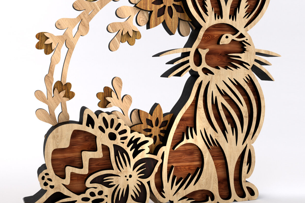 Σετ των 2 Intra απο ξύλο plywood  Χρώμα wenge 3mm-4mm πάχος - Πρότυπο διακόσμησης στεφάνι Eater Bunny Δίασταση 8x6 cm INTRAFABR-72009118