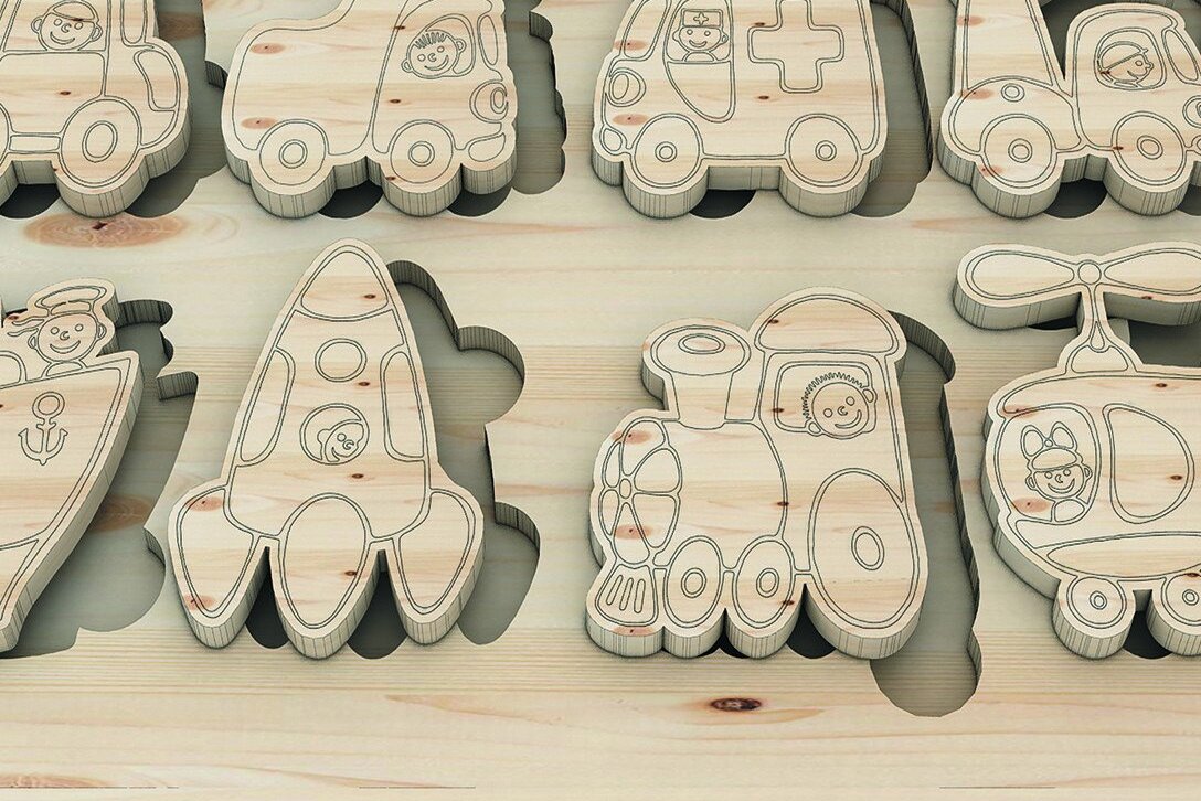 Σετ των 2 Intra απο ξύλο plywood  Χρώμα wenge 3mm-4mm πάχος - Εκπαιδευτικό παζλ, Jigsaw Toy Cut Δίασταση 20x20 cm INTRAFABR-93448474