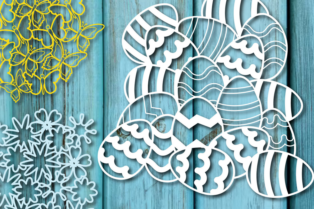 Σετ των 2 Intra απο ξύλο plywood  Χρώμα wenge 3mm-4mm πάχος - Στεφάνι αυγών, πεταλούδων και λουλουδιών 3d Δίασταση 15x15 cm INTRAFABR-93448428