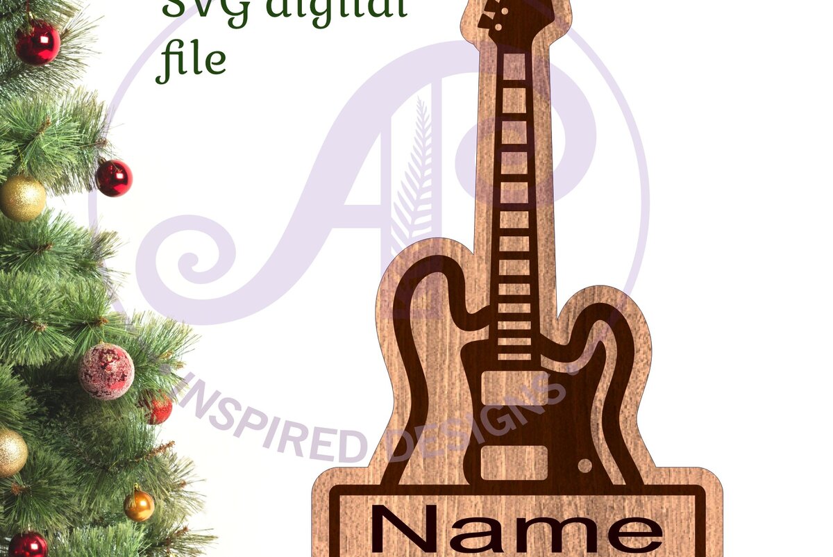 Σετ των 2 Intra απο ξύλο plywood  Χρώμα wenge 3mm-4mm πάχος - Χριστουγεννιάτικο στολίδι σε σχήμα ηλεκτρικής κιθάρας Δίασταση 6x6 cm INTRAFABR-120488432