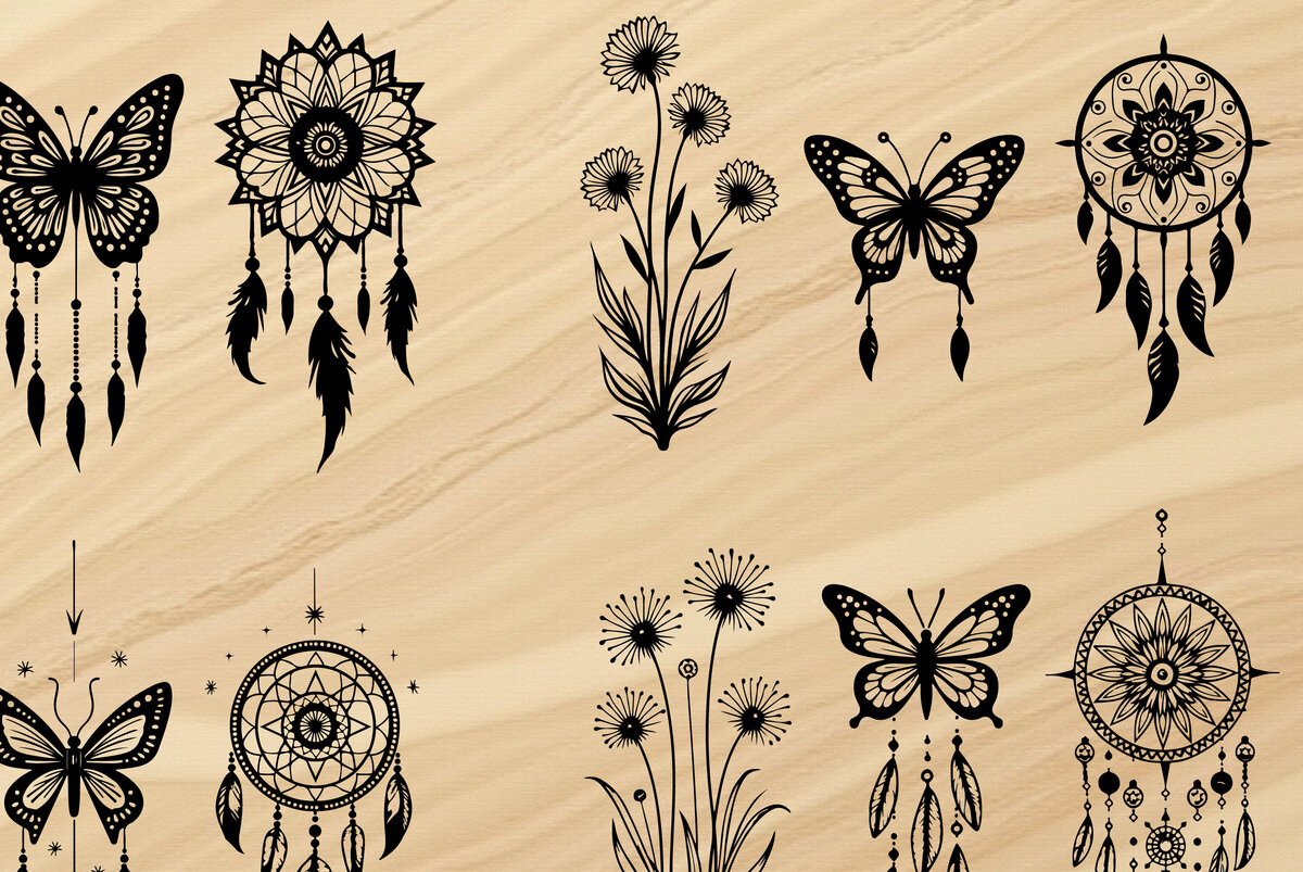 Σετ των 2 Intra απο ξύλο plywood  Χρώμα wenge 3mm-4mm πάχος - Κομψό Floral Border Δίασταση 4x4 cm INTRAFABR-26292987