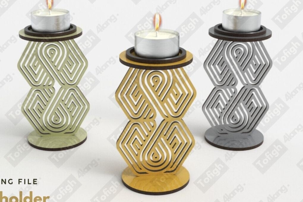 Σετ των 2 Intra απο ξύλο plywood  Χρώμα wenge 3mm-4mm πάχος - Κομψή Γεωμετρική Κηροπήγα – Laser Δίασταση 20x20 cm INTRAFABR-110508762