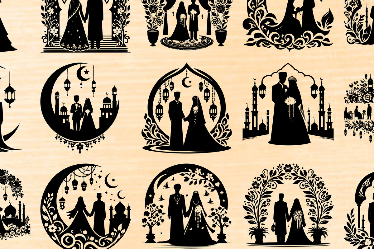 Σετ των 2 Intra απο ξύλο plywood  Χρώμα wenge 3mm-4mm πάχος - Κομψή δέσμη ισλαμικής γαμήλιας σιλουέτας Δίασταση 20x20 cm INTRAFABR-63691865